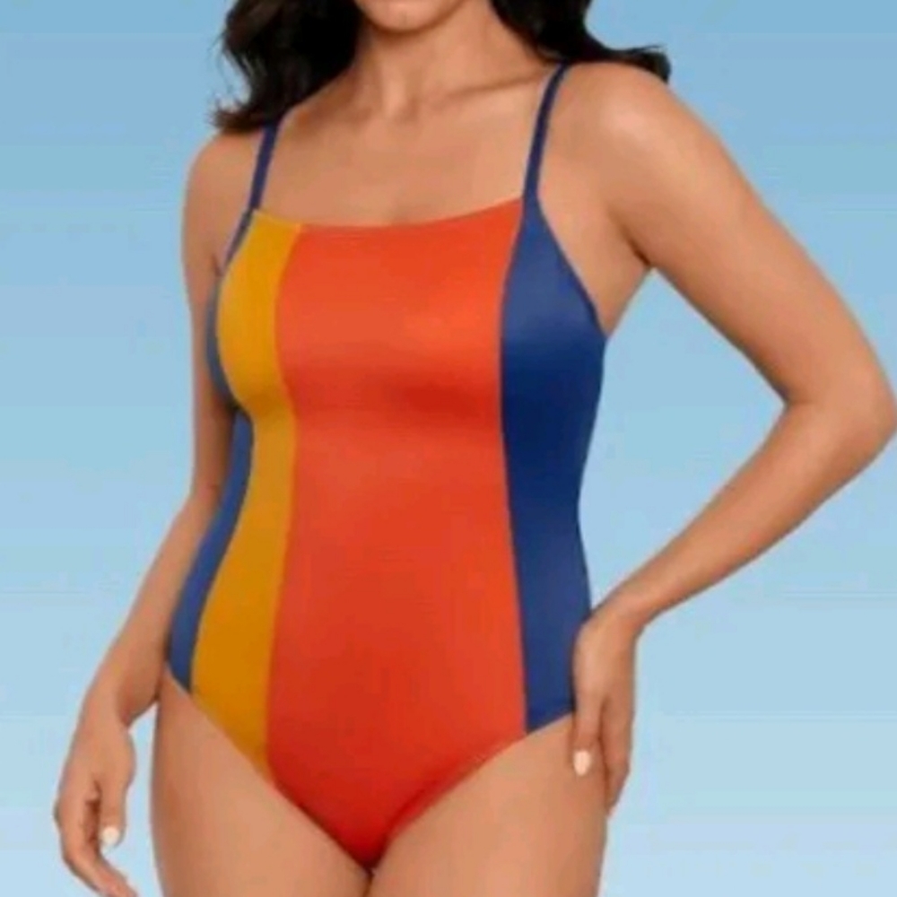 NWT Beach Betty by Miracle Brands Slimming One Piece Color Block SIZE XL